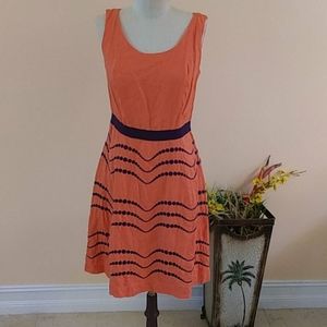 Boden Orange Sleeveless Patterned Fit-and-Flare Dress